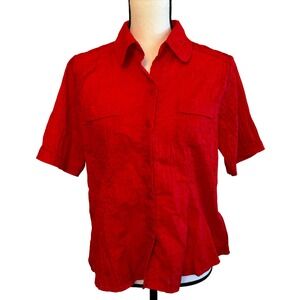 Bold 90s Red Light Cutout Short‎ Sleeve Button Blouse Women's Extra Small XS